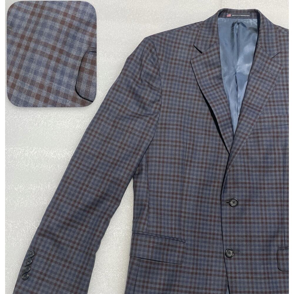 Hart Schaffner & Marx Blazer Mens 40R Blue Red Overcheck Plaid Double Vent